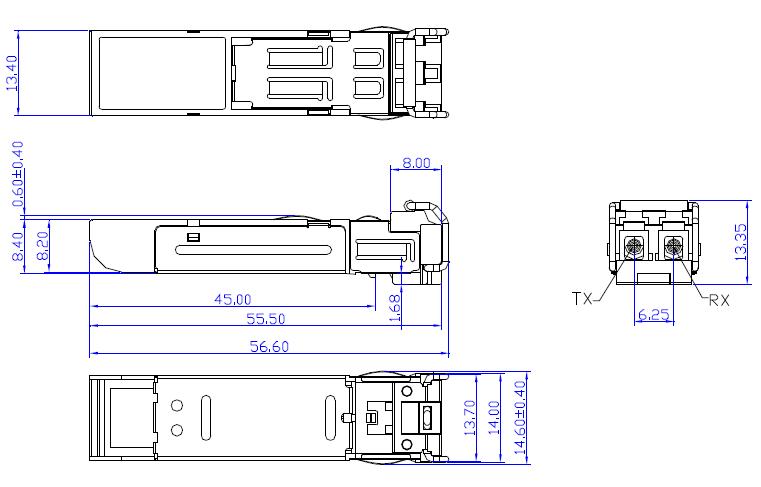 Dimensions of SFP module